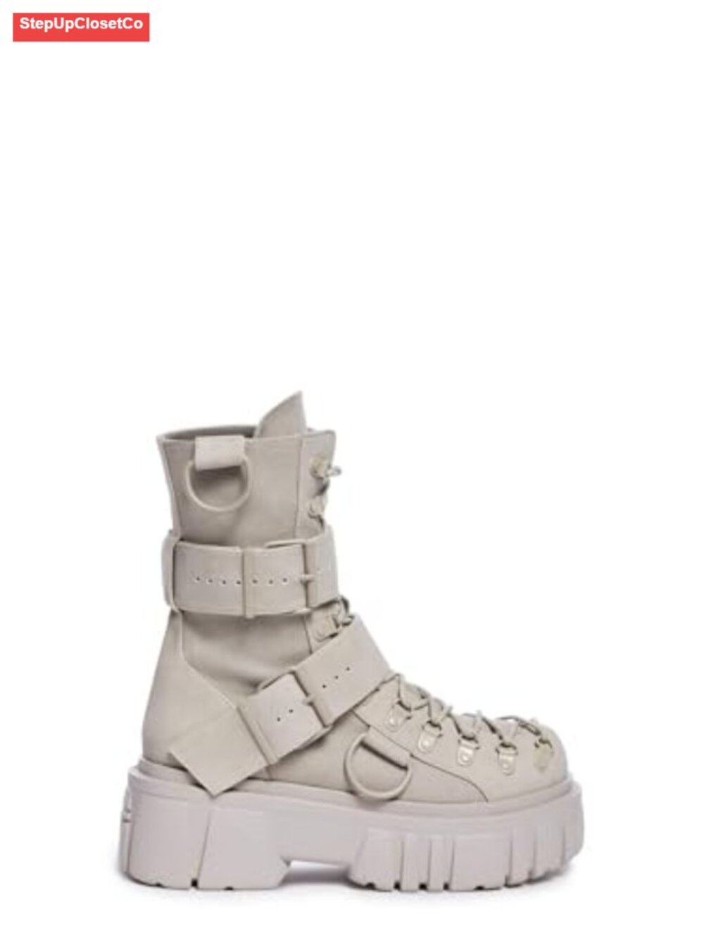 Chunky Vegan Leather Combat Boots with Buckles & Side Zipper - Picture 1 of 4